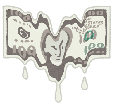 100ドル紙幣が溶けているイラスト